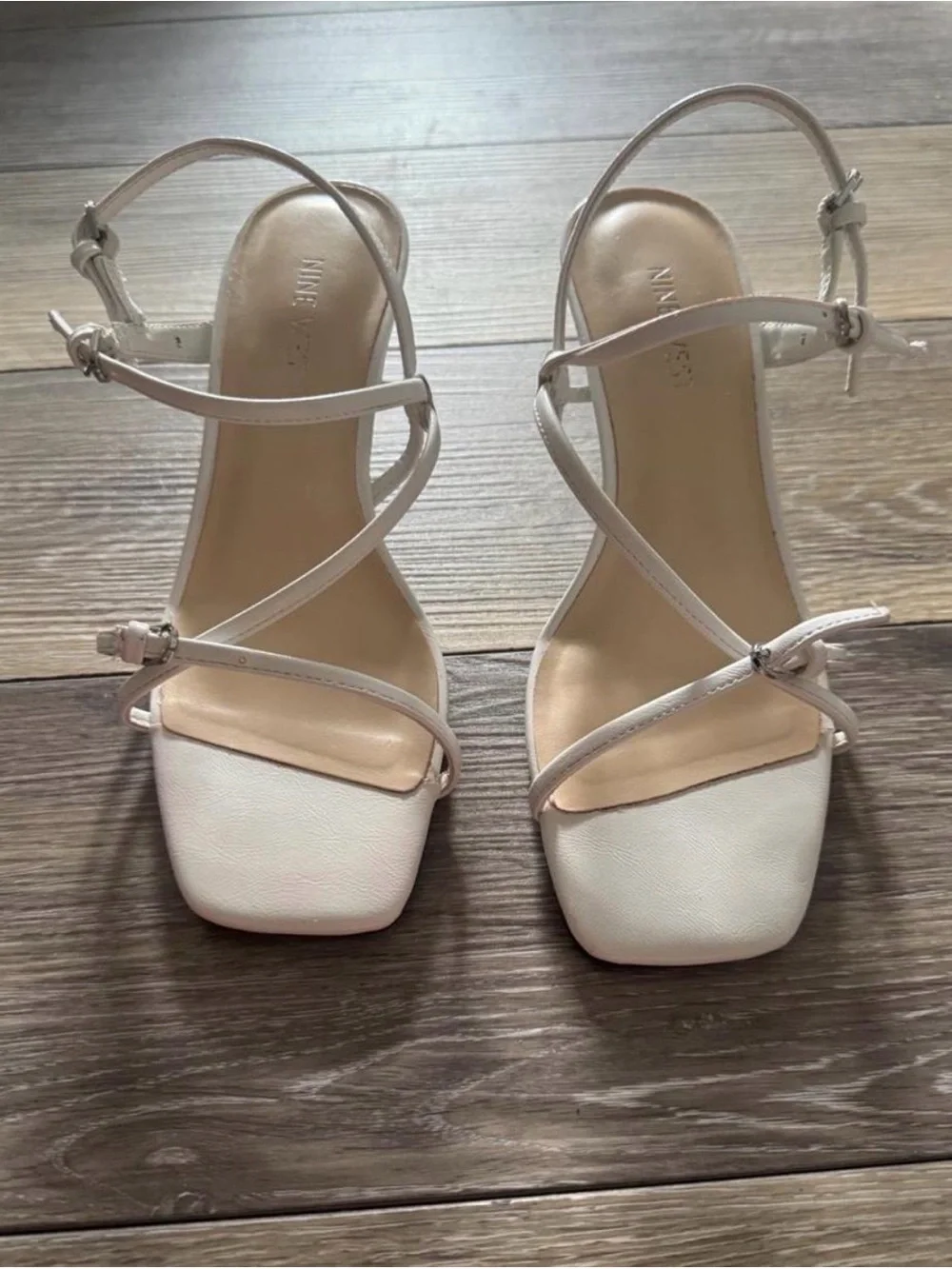 Kitten heels white Nine West Ivory Strappy Square-Toe Heels